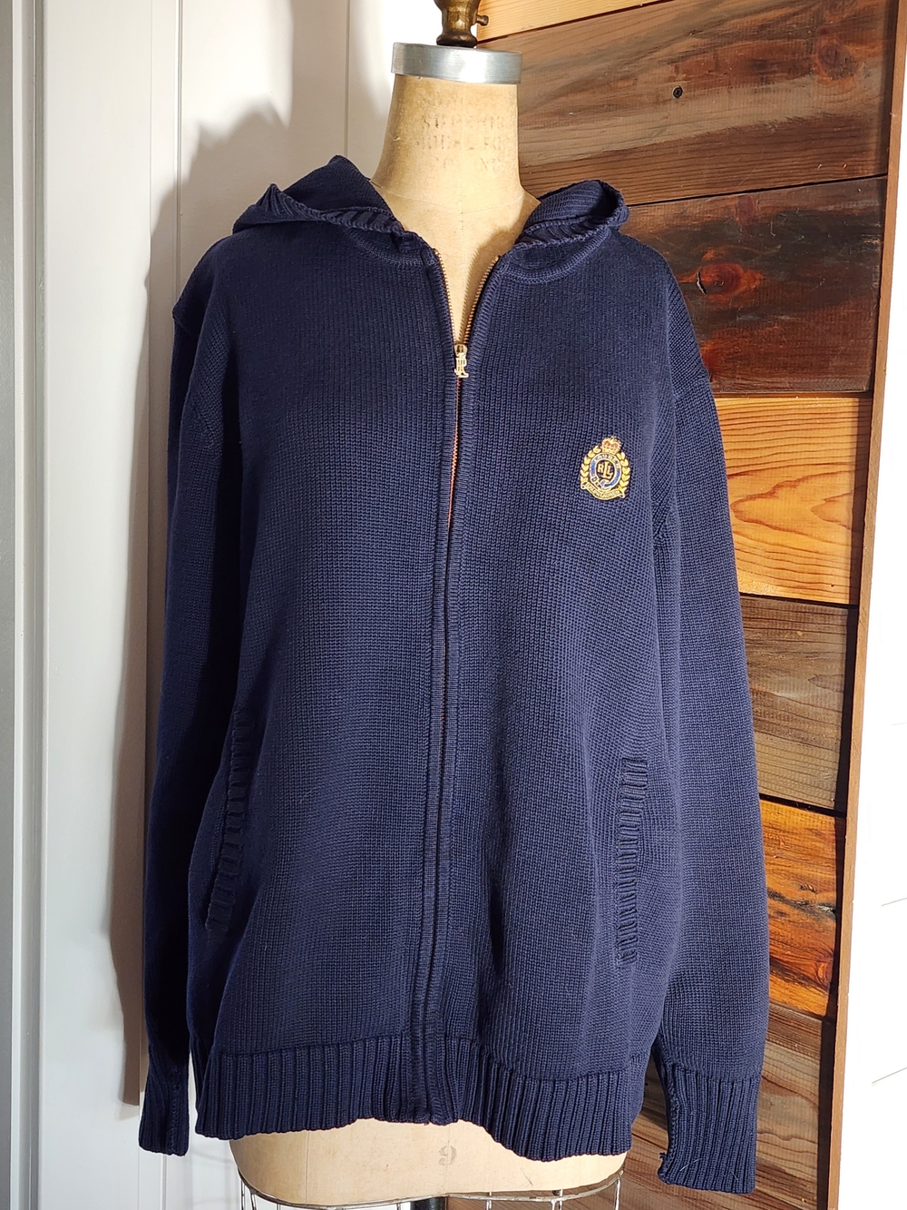 Lauren Ralph Lauren Navy Zip-Up Hooded Sweater with Crest